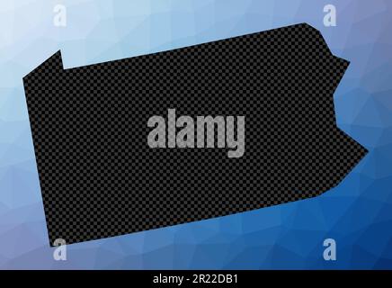 Mappa geometrica della Pennsylvania. Forma a stencil della Pennsylvania in stile poly basso. Illustrazione del vettore di stato US radiante. Illustrazione Vettoriale