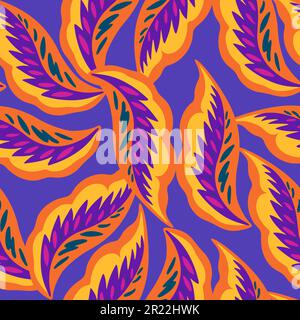 Motivo ornamentale colorato senza cuciture con semplici elementi floreali organici astratti. Vibrante illustrazione psichedelica vettoriale per il design Illustrazione Vettoriale