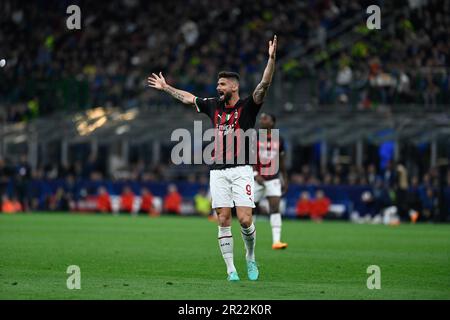 Milano, Italia, 16th maggio 2023, Olivier Giroud AC Milan durante la semifinale della UEFA Champions League tra l'Inter FC Internazionale e l'AC Milan, il 16th maggio 2023, allo stadio Giuseppe Meazza di San Siro Siro a Milano. Foto Tiziano Ballabio Foto Stock