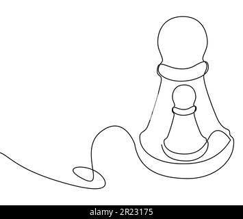 Una linea continua di pedine, pezzi di scacchi. Concetto di vettore di illustrazione di Pawn della linea sottile. Disegno di contorno idee creative. Illustrazione Vettoriale