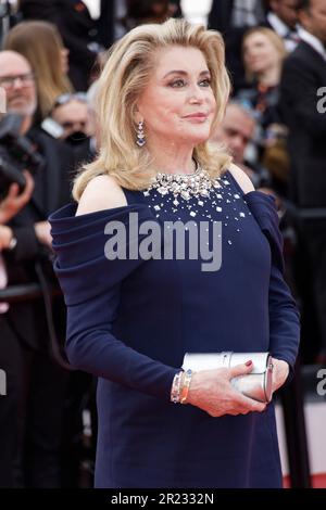 Cannes, Francia. 16th maggio, 2023. Catherine Deneuve cammina il primo tappeto rosso del Festival del Cinema di Cannes 76th il 16 maggio 2023 a Cannes, Francia. Credit: Bernard Menigault/Alamy Live News Foto Stock