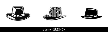 Set cappello nero vettoriale. Logo vettoriale, icone isolate su sfondo bianco. Illustrazione Vettoriale