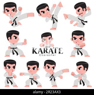 Illustrazione vettoriale del set di caratteri Karate, set da combattimento Illustrazione Vettoriale
