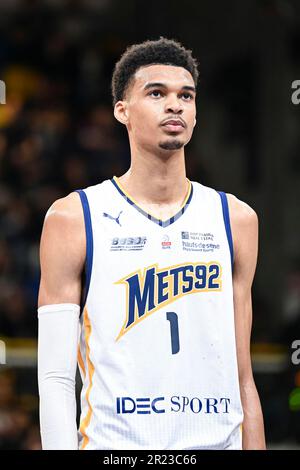 Levallois Perret, Francia. 16th maggio, 2023. Victor Wembanyama durante il campionato francese, Betclic elite partita di basket tra Parigi e Metropoliti 92 (Mets o Boulogne-Levallois) il 16 maggio 2023 a Levallois, Francia. Foto di Victor Joly/ABACAPRESS.COM Credit: Abaca Press/Alamy Live News Foto Stock