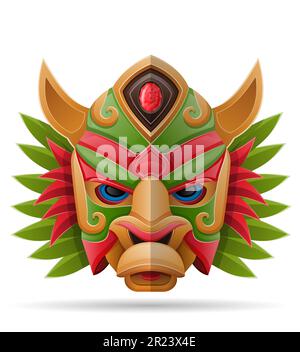 tiki maschera hawaiian antico totem tropicale testa idolo fatto di legno vettore illustrazione isolato su sfondo bianco Illustrazione Vettoriale