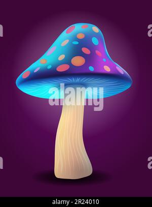 fantasia magia funghi multicolori narcotico e inebriante brillano luminoso vettore illustrazione isolato su sfondo Foto Stock