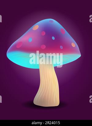 fantasia magia funghi multicolori narcotico e inebriante brillano luminoso vettore illustrazione isolato su sfondo Foto Stock