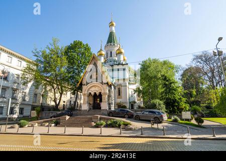 Sofia, Bulgaria. Maggio 2023. Vista esterna della Chiesa di San Nicola nel centro della città Foto Stock