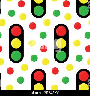 Stile semaforo motivo senza cuciture colorato su sfondo bianco con punti colorati. Illustrazione Vettoriale