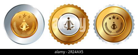 medaglia d'oro yoga relax ayurveda meditativo allenamento sano concorso premio Illustrazione Vettoriale