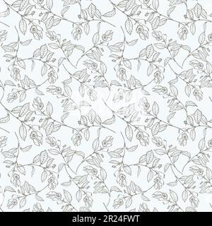 Motivo vettoriale senza cuciture con fiori semplici. Disegno a mano con penna. Ornamento monocromatico con fiori lineari. Sfondo pastello con contorni floreali. F Illustrazione Vettoriale