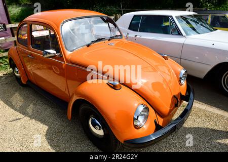 Volkswagen Beetle Car in esposizione statica presso Hook Norton Brewery England uk.14 maggio 2023 Foto Stock