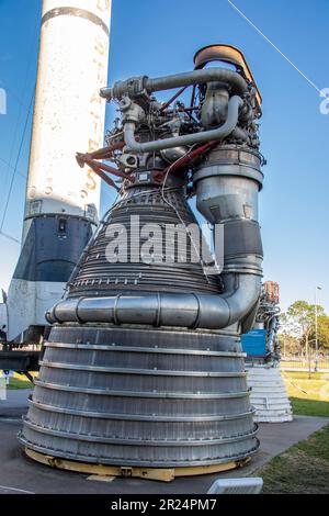 Houston USA 4 febbraio 2023: Il motore F-1 nel centro spaziale di Houston. Un gruppo di cinque motori come questo alimentava il primo stadio del razzo Saturn V. Foto Stock
