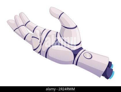 Mano umana, braccio robot futuristico con dita metalliche. Innovazione vettoriale tecnologia artificiale protesi robotica cyborg droid Illustrazione Vettoriale