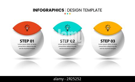 Modello infografico con icone e 3 opzioni o passaggi. Sfere. Può essere utilizzato per il layout del flusso di lavoro, il diagramma, il banner, il webdesign. Illustrazione vettoriale Illustrazione Vettoriale