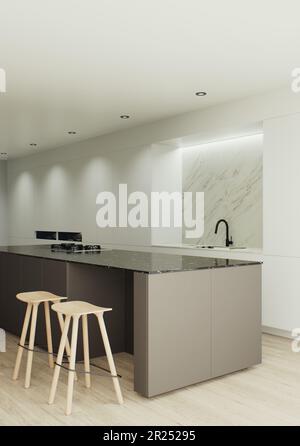 la visualizzazione 3d degli interni è realizzata in uno stile minimalista. Foto Stock