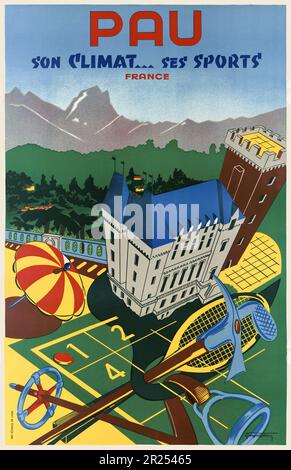Pau figlio climat... ses sport. Francia di Georges Reben (date sconosciute). Poster pubblicato nel 1935 in Francia. Foto Stock