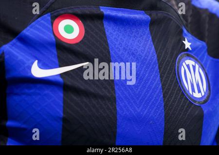 Milano, Italia. 16th maggio, 2023. Milano, 16th 2023 maggio: Logo Inter sulla maglia durante la Semifinale di UEFA Champions League tra Inter e Milano allo Stadio San Siro di Milano. (Daniela Porcelli/SPP) Credit: SPP Sport Press Photo. /Alamy Live News Foto Stock