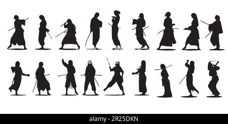 Un gruppo di silhouette di arti marziali con le parole kendo sul davanti. Illustrazione Vettoriale