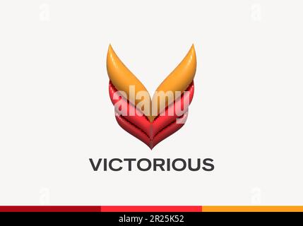 Modello logo vettoriale astratto lettera V gonfiato 3D ali vettoriali. Modern Geometry Victory Sign isolato Illustrazione Vettoriale