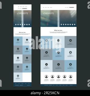 Modello di sito Web dinamico di una pagina con sfondo sfocato - modelli di grattacieli - versione desktop e mobile Illustrazione Vettoriale