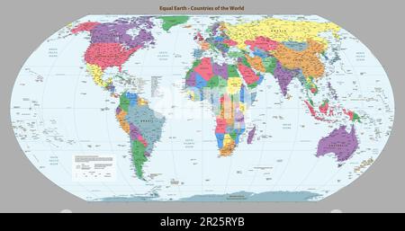 Mappa del mondo politico amichevole cieco a colori proiezione della Terra uguale Illustrazione Vettoriale