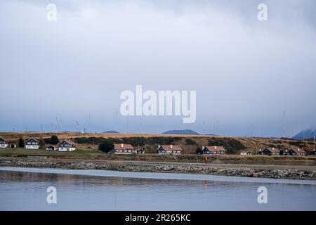 Case pittoresche nella città di Ushuaia, Tierra del Fuego, Argentina Foto Stock