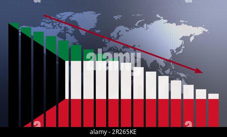 Bandiera del Kuwait sul concetto della tabella del bar con i valori decrescenti, concetto di crisi economica, conflitti politici, concetto di guerra con la bandiera Foto Stock