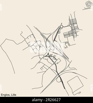 Mappa delle strade del QUARTIERE ENGLOS, LILLE Illustrazione Vettoriale