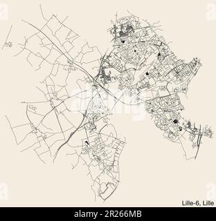 Mappa delle strade del CANTONE LILLE-6, LILLE Illustrazione Vettoriale