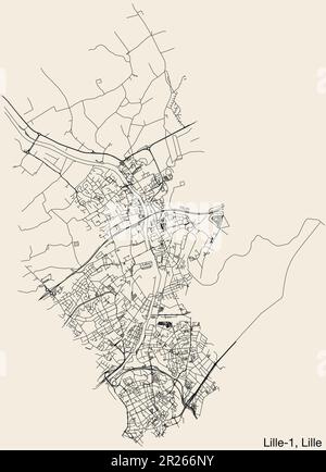 Mappa delle strade del CANTONE LILLE-1, LILLE Illustrazione Vettoriale