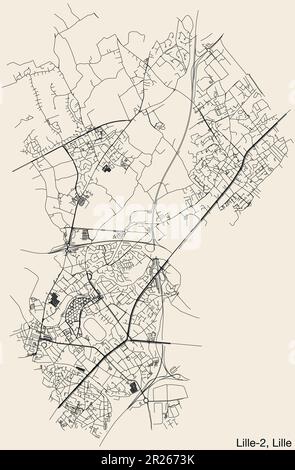 Mappa delle strade del CANTONE LILLE-2, LILLE Illustrazione Vettoriale