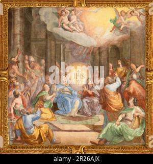 GENOVA, ITALIA - 6 MARZO 2023: Affresco di Pentecoste nella chiesa Basilica della Santissima Annunziata del Vastato di Giovanni Carlone (1590-1630 Foto Stock