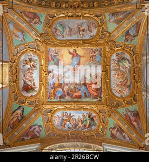 GENOVA, ITALIA - 6 MARZO 2023: L'affresco dell'Ascensione del Signore nella chiesa Basilica della Santissima Annunziata del Vastato di Giovanni Carlone Foto Stock