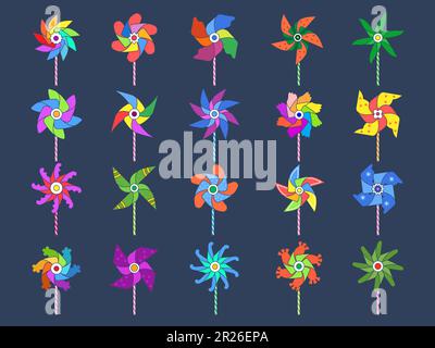 Giocattoli del mulino a vento. Spinatori colorati per bambini recenti giochi d'estate vettore origami Illustrazione Vettoriale
