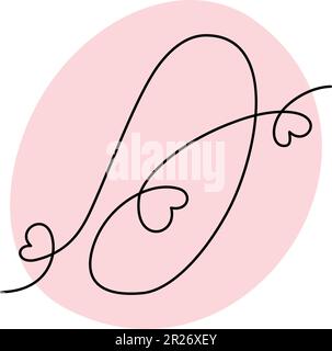 Numero 0 scritto a mano in una linea continua con cuori su uno sfondo di rosa trendy. Adesivo. icona. Isolare. Design per lettere, iscrizioni o banner, poster, brochure, biglietti d'auguri o biglietti Illustrazione Vettoriale