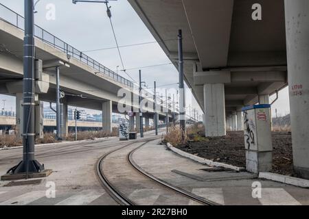 Nuova Belgrado: Ingresso ad un'autostrada. Serbia Foto Stock