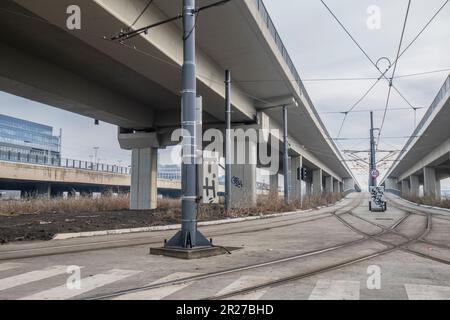 Nuova Belgrado: Ingresso ad un'autostrada. Serbia Foto Stock