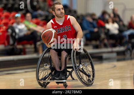 Ottawa, Canada. 17 maggio 2023. Nell'azione di basket maschile su sedia a rotelle nella squadra di sviluppo canadese contro la nazionale olandese nel torneo Invitational di Ottawa alla Carleton University. Copyright 2023 Sean Burges / Mundo Sport Images / Alamo Live News. Foto Stock