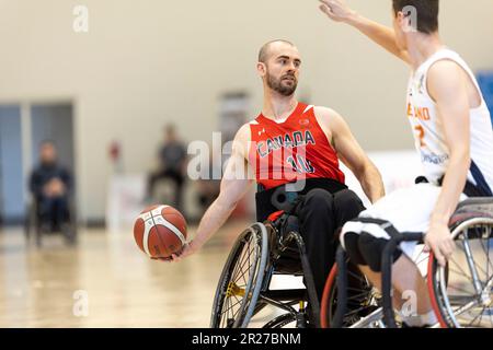 Ottawa, Canada. 17 maggio 2023. Lee Melymick (10) della squadra canadese di pallacanestro maschile in carrozzina in azione maschile in carrozzina nella squadra di sviluppo canadese contro la nazionale olandese nel torneo Invitational di Ottawa alla Carleton University. Copyright 2023 Sean Burges / Mundo Sport Images / Alamo Live News. Foto Stock