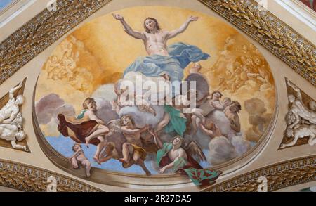 NAPOLI, ITALIA - 21 APRILE 2023: Affresco di Gesù risorto nella chiesa Certosa di San Martino di Giovanni Lanfranco (1636 - 1639). Foto Stock