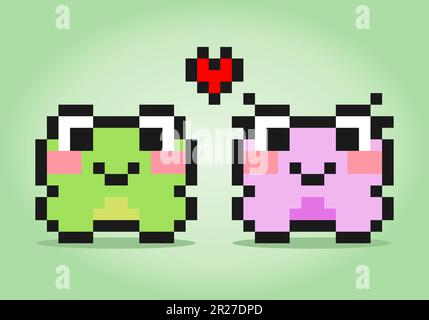 8 bit pixel di coppia rana innamorato. Illustrazione Animal in Vector per il cross-stitch e le risorse di gioco. Illustrazione Vettoriale