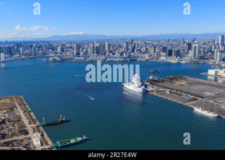 Shijomae, Harumi Wharf e Monte Fuji dall'alto di Koto Ward Foto Stock