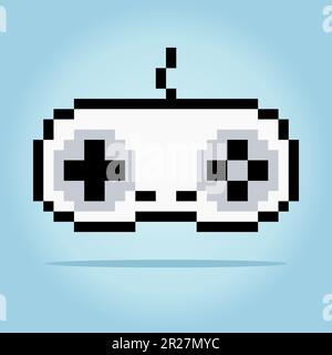 Pixel 8 bit gamepad. icona joystick per le risorse di gioco nell'illustrazione vettoriale. Illustrazione Vettoriale