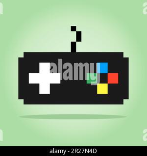 Pixel 8 bit gamepad. icona joystick per le risorse di gioco nell'illustrazione vettoriale. Illustrazione Vettoriale