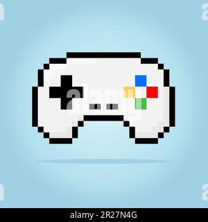 Pixel 8 bit gamepad. icona joystick per le risorse di gioco nell'illustrazione vettoriale. Illustrazione Vettoriale
