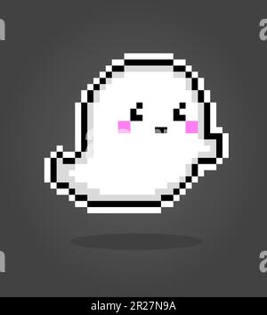 8 bit pixel fantasma. Carino fantasma volante in illustrazione vettoriale. Illustrazione Vettoriale