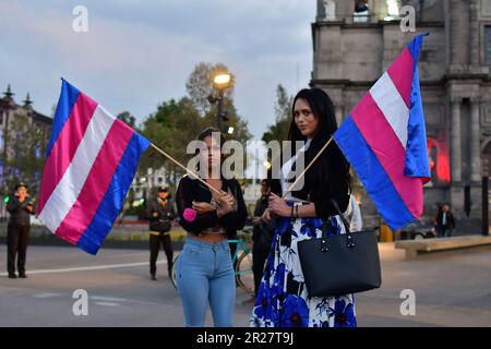 17 maggio 2023 Toluca, Messico : Decine di membri della comunità LGBTTTIQ hanno marciato per le strade del centro città per commemorare la Giornata internazionale contro l'omofobia, la Transfobia e la Bifobia, dove hanno protestato anche affinché il governo statale criminalizzasse il crimine della trasfeminicidi e continuasse le indagini sugli omicidi contro la comunità. Il 17 maggio 2023 a Toluca, Messico. (Credit Image: © Arturo Hernandez/eyepix via ZUMA Press Wire) SOLO PER USO EDITORIALE! Non per USO commerciale! Foto Stock