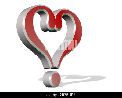 Cuore rosso a forma di punti interrogativi, figura 3D Foto Stock