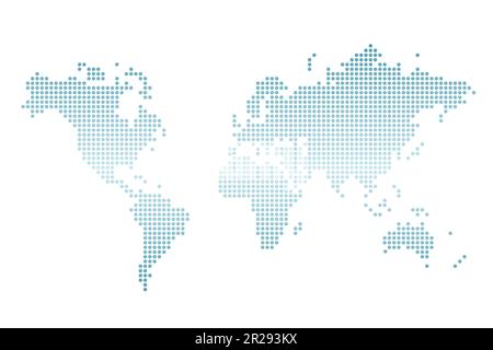 Stile punteggiato della mappa mondiale. Semplice piano disegno isolato vettore mappa del mondo. Colore blu sfumato. Illustrazione Vettoriale